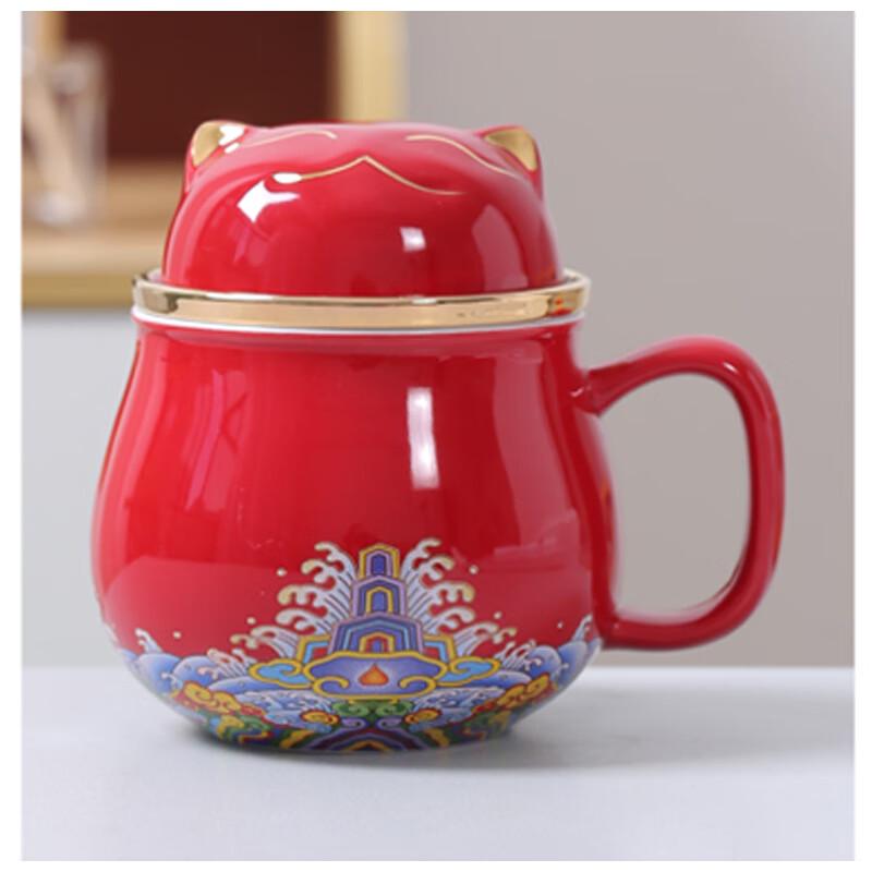 Керамическая кружка-заварник TLAKEHO с фигуркой счастливой кошки