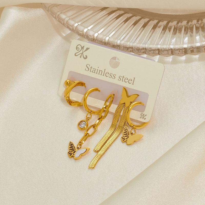 New Titanium Steel Zircon Earrings Set Waterproof Jewelry Hollow Star Moon Falling Stainless Steel Earrings Set Party Women Gift
