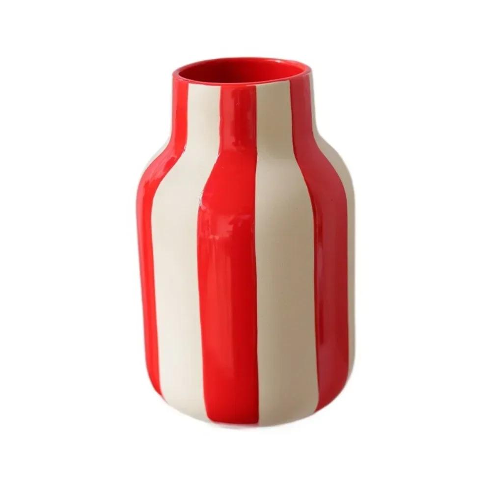 Nordic Ins Black and Red Striped Ceramic Vase Ornament Bedroom Dining Table Flower Arrangement Container Wedding Vase Decoration