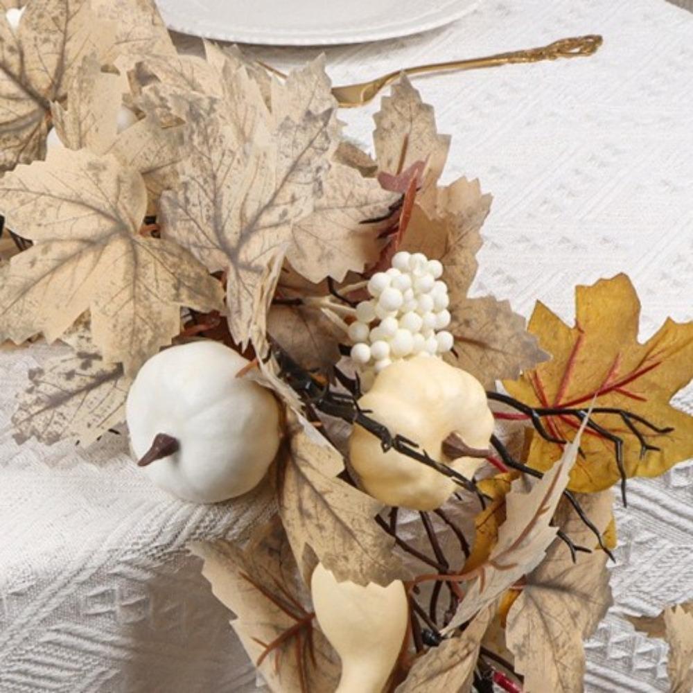 190cm Artificial Fall Maple Leaf Vine Realistic White Berry Halloween Pumpkin Vine Plastic Pumpkin