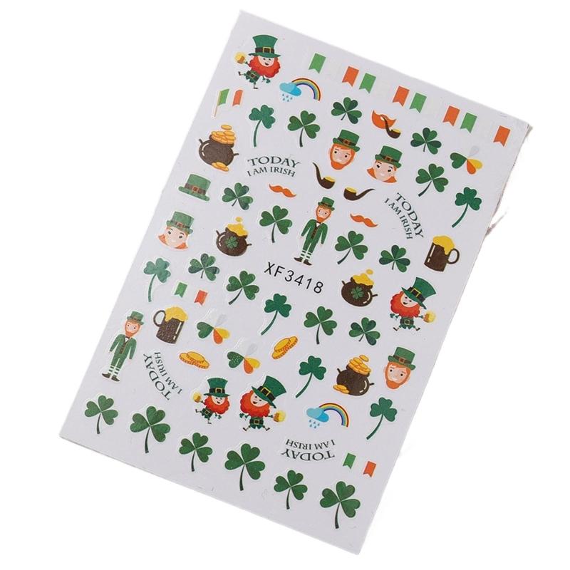 Saint Patrick’s Day Nails Art Stickers Green Shamrock Nails Decals Adhesive Nail Sticker Nails Art Decoration