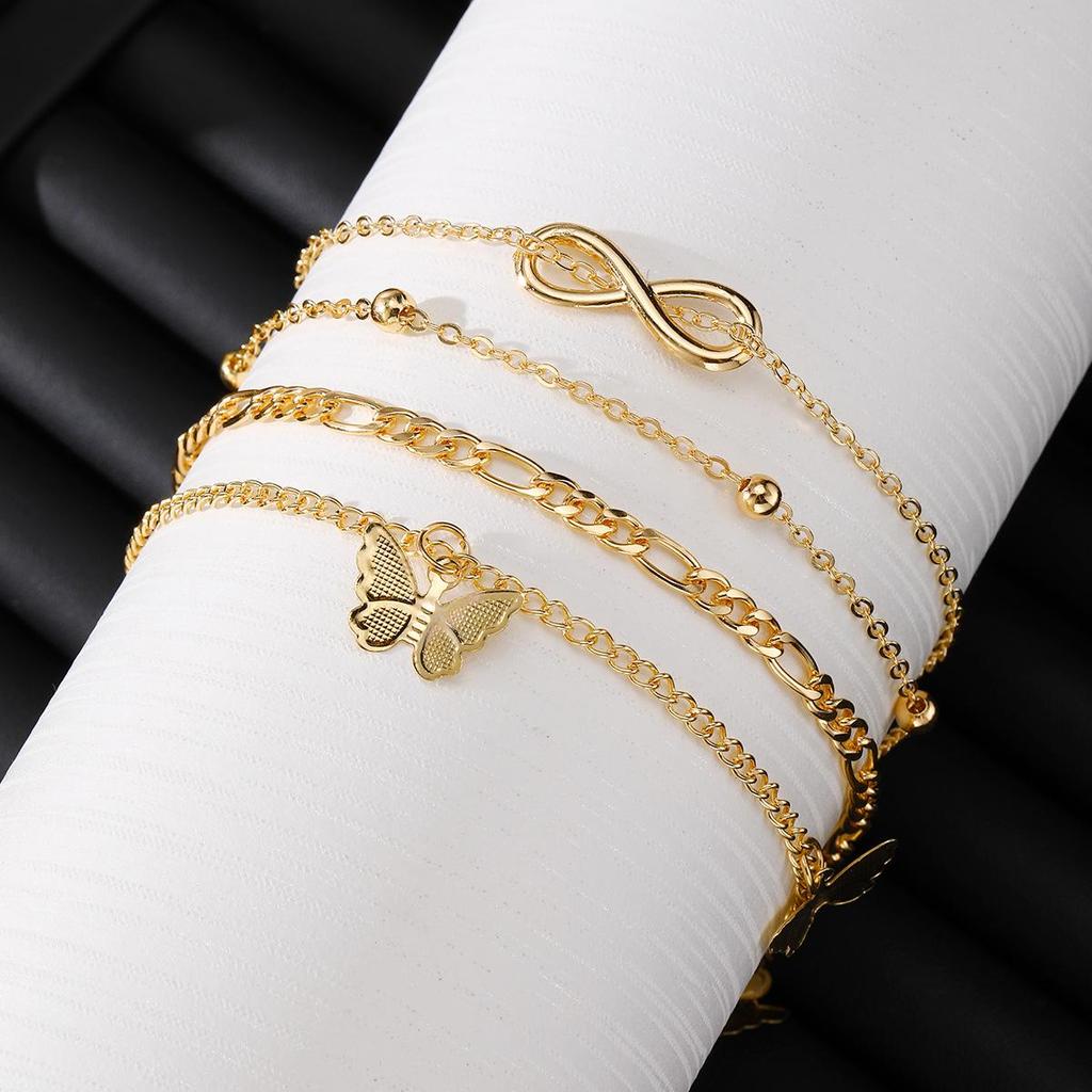 Retro Multi-layer Butterfly & Star Fishbone Women's Tassel Anklet Set