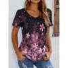 Summer V-neck 3D Petal Printed Top Fashionable Casual Short Sleeved Women's T-shirts
