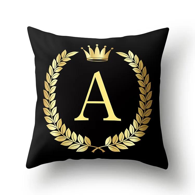Black Gold Letter Pattern Decorative Cushions Pillowcase Polyester Cushion Cover Throw Pillow Sofa Decoration Pillowcover 40553