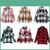Winter Plaid Striped Shirt Thick Jacket Long Sleeve Coat Overshirt With Big Pockets