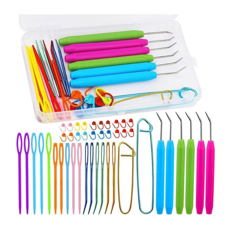 Big Eye Sewing Needle Set Embroidery Bent Needle Crochet Hooks with Curved Tip for Wool Sewing Hand Knitting Crocheting 1