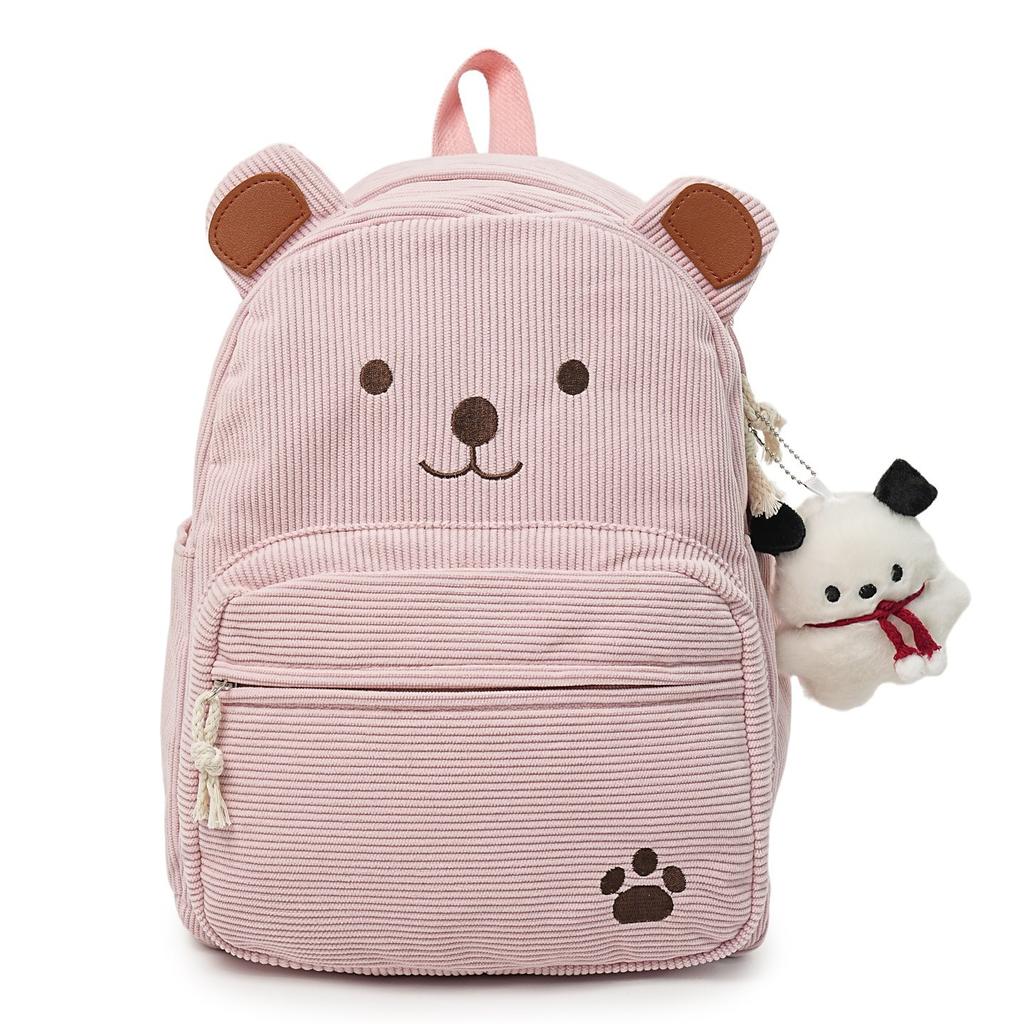 School Bag New Corduroy Cartoon Minimalist Large-capacity Backpack for Middle and High School Students, Girl's Casual Versatile Campus Style Backpack