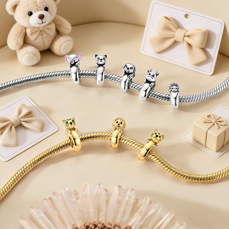 Original 925 Sterling Silver Bead Charm Cute Animal Series Silicone Clip Bead Fit Original Bracelet For Women DIY Jewelry Gift
