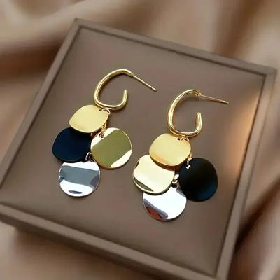 Pendientes Colgantes de Disco Metálico Para Mujeres Niñas Fiesta Navideña Regalo Accesorios de Oreja Geométricos Joyería de Moda Pendientes de Lujo