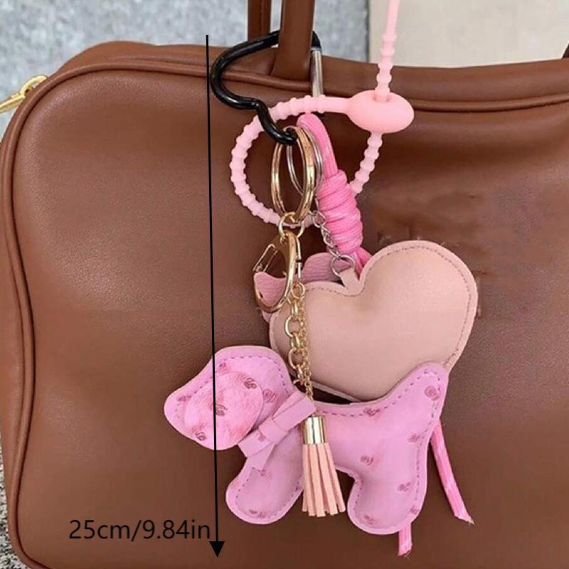 Cute Cartoon Pu Leather Puppy Pendant Y2K Creative Keychain Bag Ornament Backpack Hanging Decoration Car Keyring Gifts