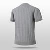Men Short Sleeve Knit Polo Shirt Ribbed V Neck Casual Breathable Top