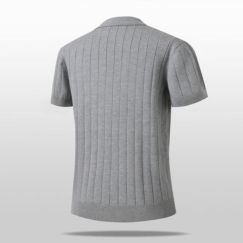 Men Short Sleeve Knit Polo Shirt Ribbed V Neck Casual Breathable Top