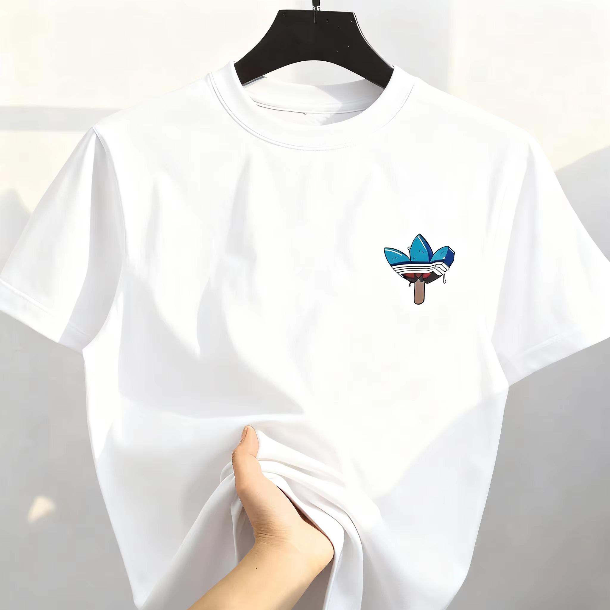 Best-selling Korean Street Pure Cotton Cartoon Printed Round Co Mfortable and Loose Men s and Women s T-shirts S