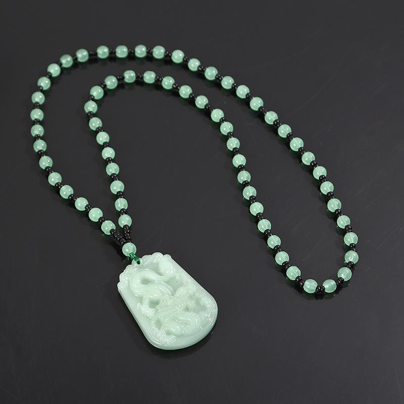 Light Green Imitation Hetian Jade Zodiac Pendant Necklace