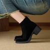 Fashion 2025 New Autumn Women Boots Cow Suede Leather Women Shoes Round Toe Chunky Heel High Heel Modern Boots Zipper Platform Shoes