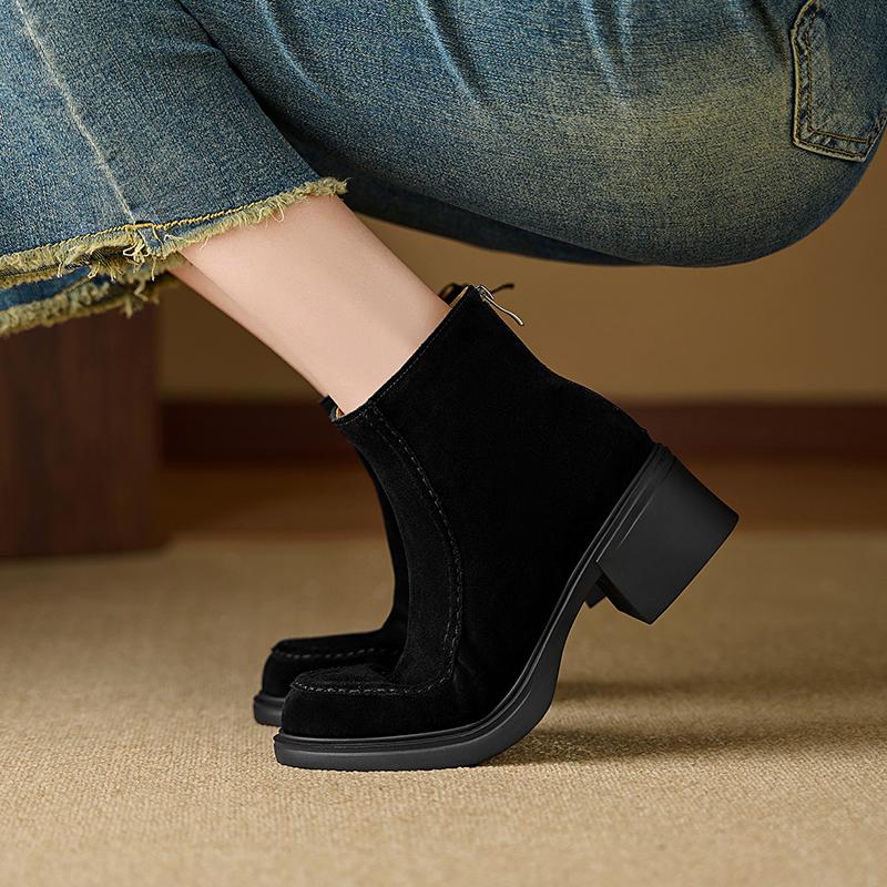 

Fashion 2025 New Autumn Women Boots Cow Suede Leather Women Shoes Round Toe Chunky Heel High Heel Modern Boots Zipper Platform Shoes 34