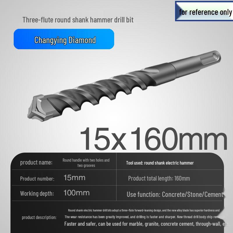 Three-Flute Round & Square Shank Drill Bit for Concrete, Cement, Rebar, Stone, Granite, Marble.