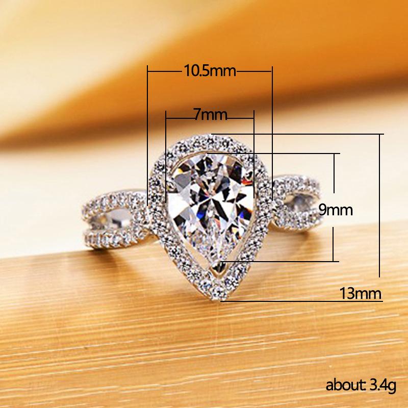 Celebrity Recommended Internet Celebrity Tide Water Drop Pear-Shaped Zircon Ring Women'S Jewelry
