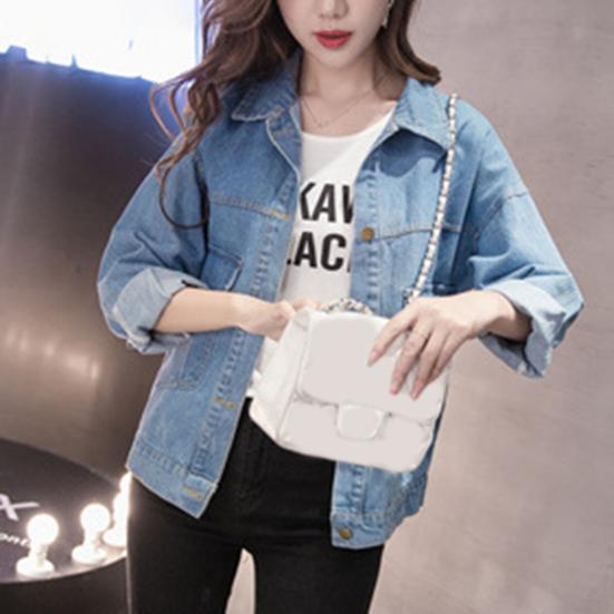 Winterjacke für Damen, lange Ärmel, Umlegekragen, Brusttaschen, Knopfverschluss, Mantel, einfarbig, lässig, Streetwear, Jeansmantel