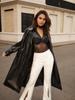 Rose Beauty A Women's Raglan Sleeve Lace Up Long Patent Leather PU Windbreaker Autumn Jacket