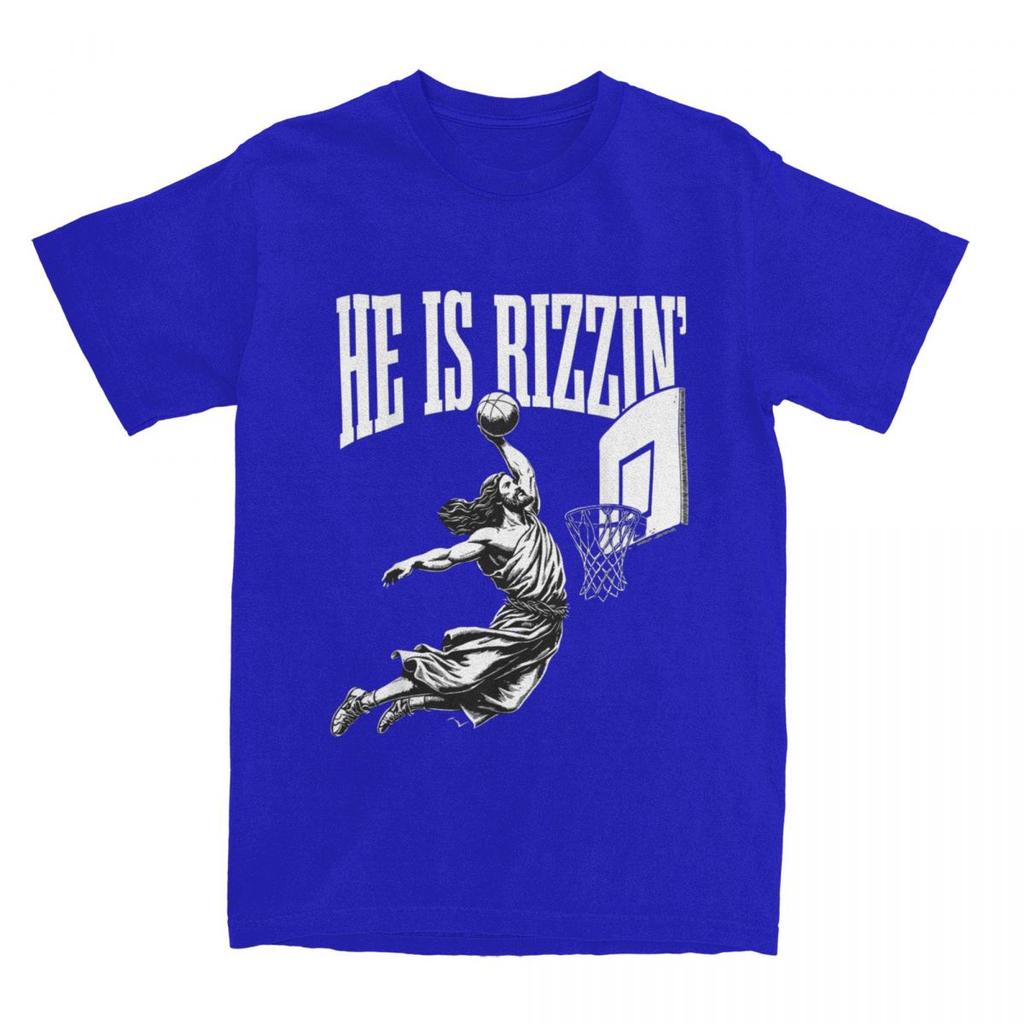 Summer Men Women He Is Rizzin Funny Jesus Basketball Meme T Shirts Easter Christ Faith 100% Cotton Tops T-shirt Tees