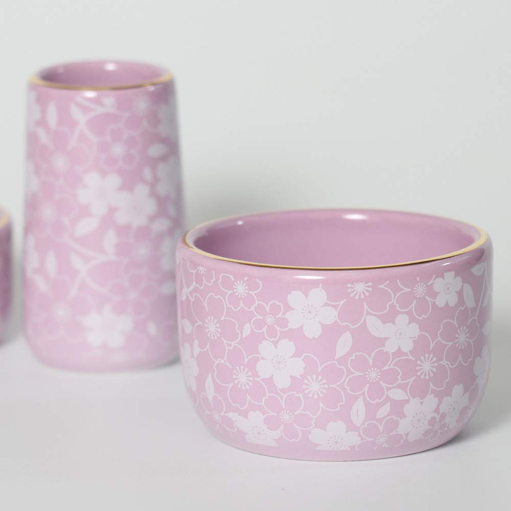 Ceramic Buddhist Altar Set [6 Pieces] [Cosmos] Purple with Sakura Pattern
