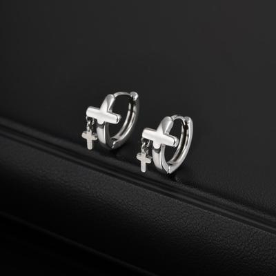 Hiphop Cross Hoop Earring for Men Boys,Anti Allergy Copper Color Stainless Steel Huggies Hoop Earring,Simple Zircon Gift