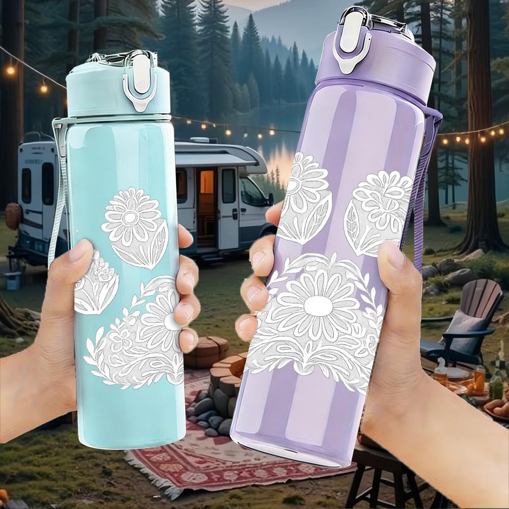 1PC Simple Animal Paw Print Art 750ml Color Plastic Sports Water Bottle Leakproof Flip Straw Lid Suitable for Sports Office Home Use