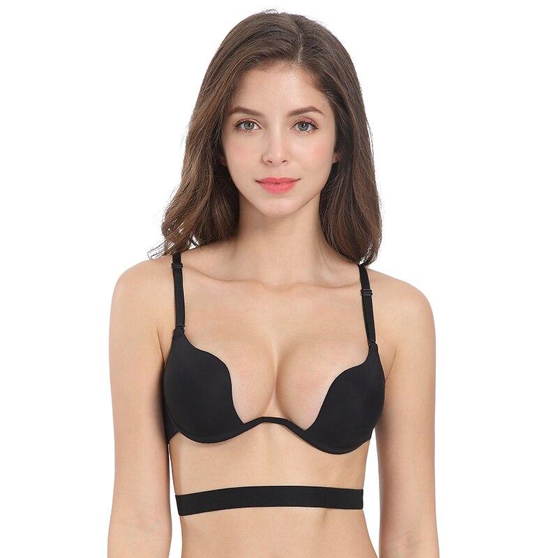 Sexy Womens Lingerie with A Deep U-neck Push Up Bra U Shaped Sexy Strapless Bra Thin Half Cup Underwear Beauty Back