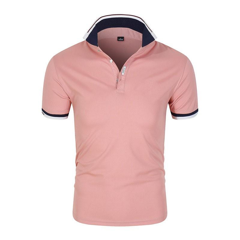 

Men s Solid Color Short-Sleeve Polo Shirt with Turn-Down Collar for Sports and Casual Wear XL розовый