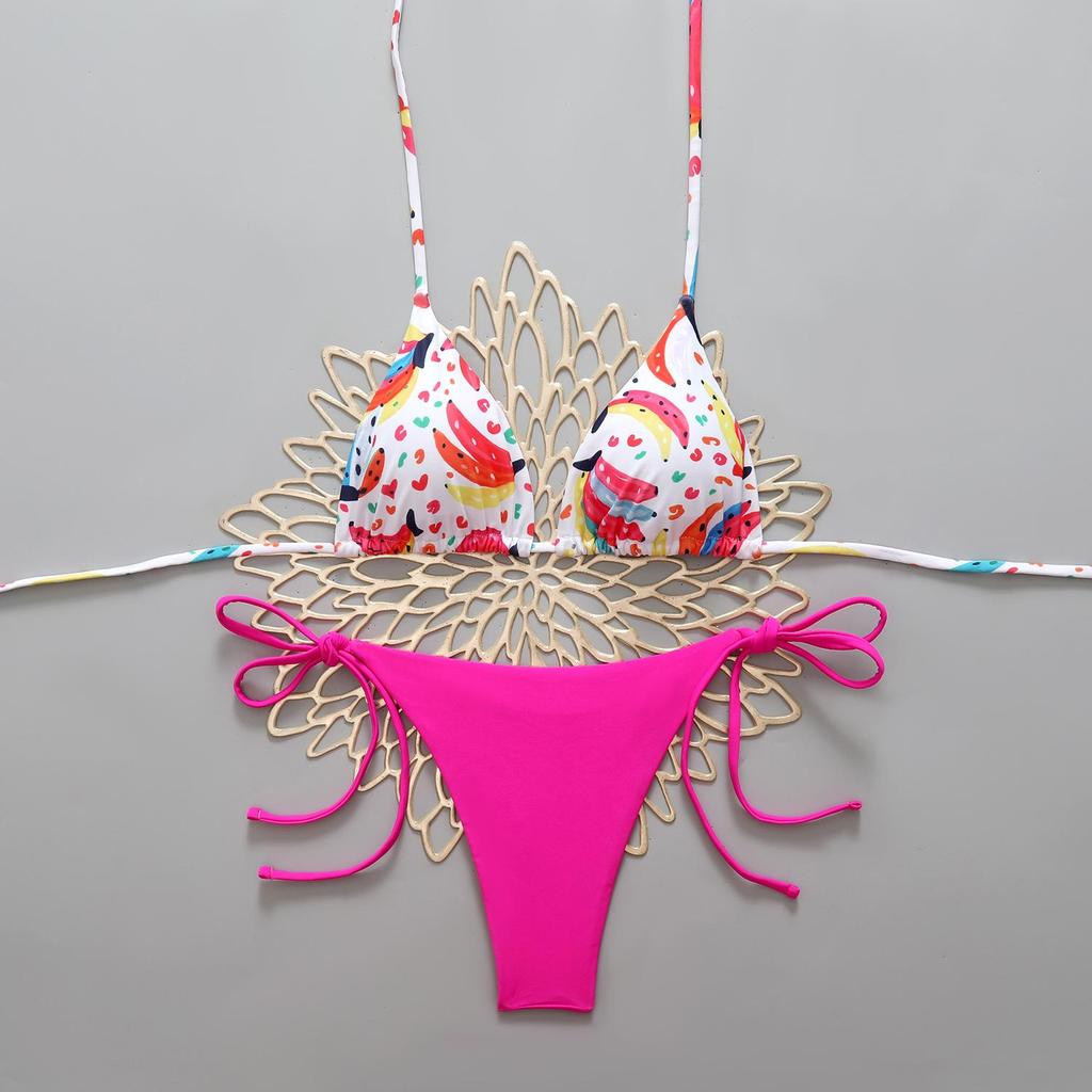 Colorful Graffiti Print Color Block Two-Piece Bikini - Sexy European & American Beachwear