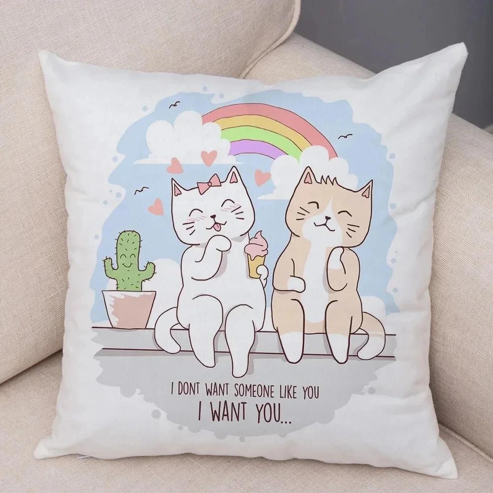 Funny Pet Cat Pillow Case Cute Animal Cushion Cover for Children Room Sofa Peach Skin Home Car Decor Cartoon Pillowcase X
