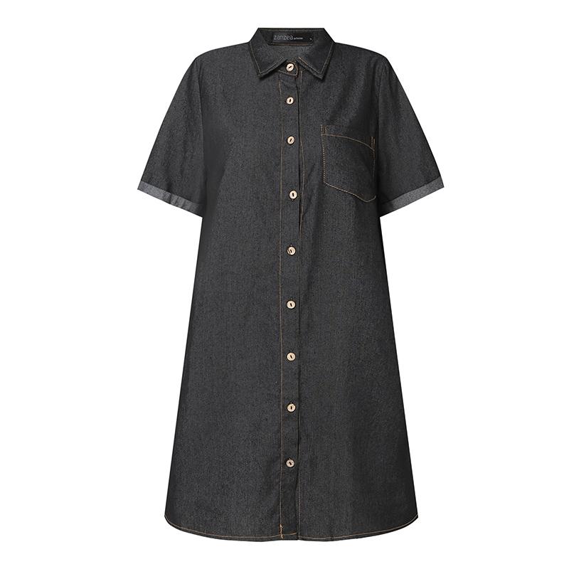 ZANZEA Vestido camisero informal de verano de manga corta con cuello vuelto para mujer