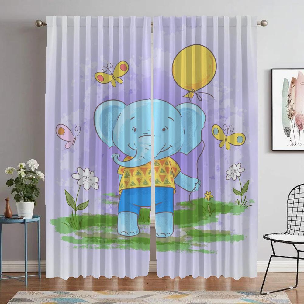 Elefant Karton Zuhause Innendekoration Vorhänge 2 Stück Tüll für Schlafzimmer Wohnzimmer Vorhang Raumteiler Jalousien Halloween Dekoration