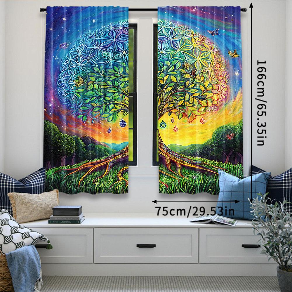 2Pcs Ethnic Curtain Tree In The Valley Spiral Branch Balance Mother Earth Art For Bedroom Living Room And Dining Room