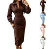 Vestido Camisa Elegante para Mujer de Manga Larga con Cintura Ajustada, Plisado y Solapa, Longitud Midi