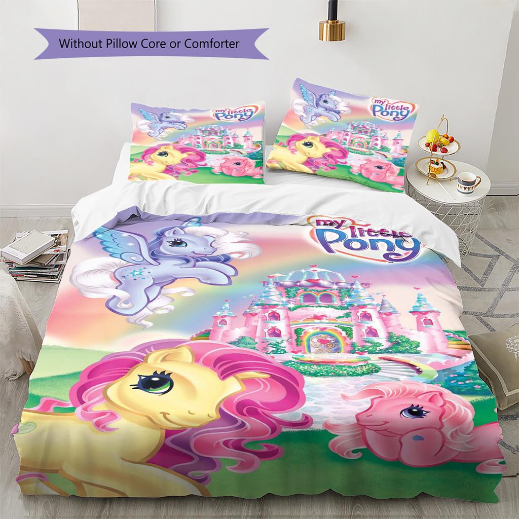 My Little Pony Vzorované povlečení Sada prošívaných dek a povlaků na polštáře Dekorace do domácnosti Dárek (1 * povlak na peřinu + 2 * povlak na polštář, bez jádra)