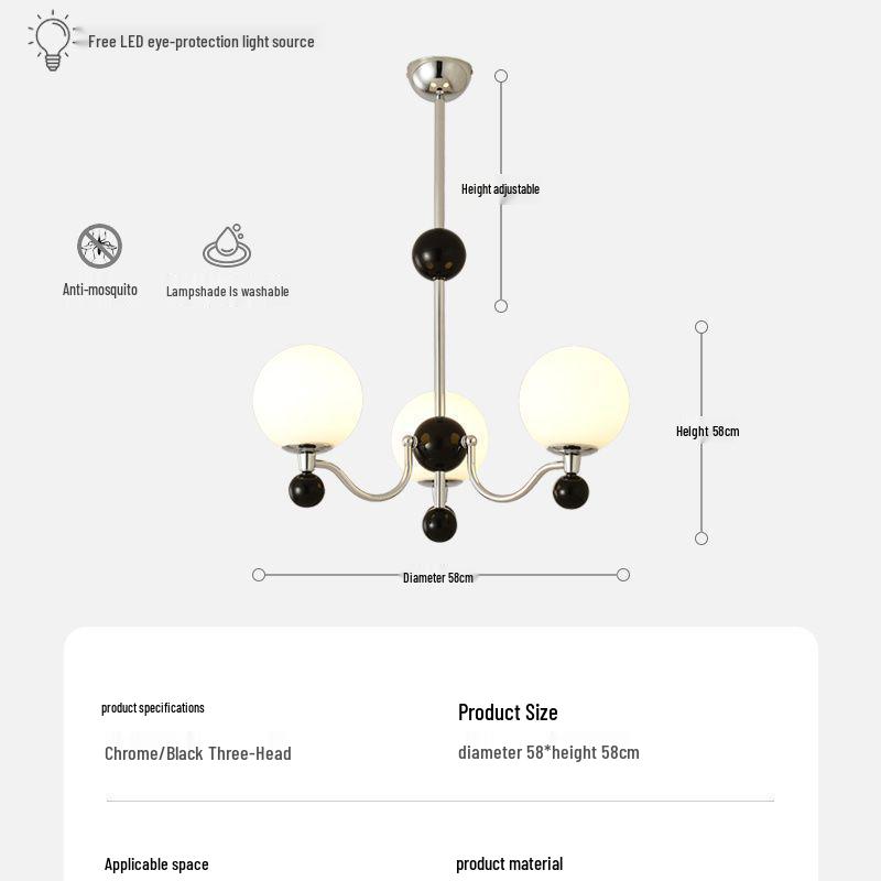 

French Retro Mid-Century Modern Chandelier for Living Room and Bedroom Three-Color Light Change