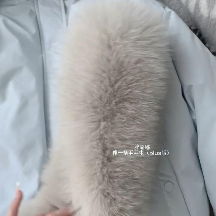 Blue hooded big fur collar down cotton clothes women's design sense niche autumn and winter clothing warm jacket pie overcome