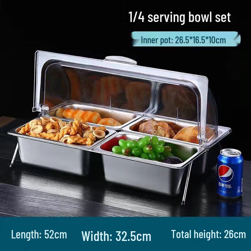 

Yudefeng 4-Compartment Stainless Steel Buffet Server with Flip Lids