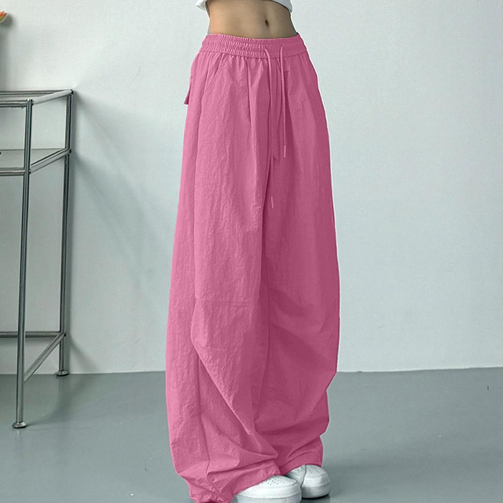 Women's Straight Leg High Waisted Drawstring With Pocket Solid Color Pants