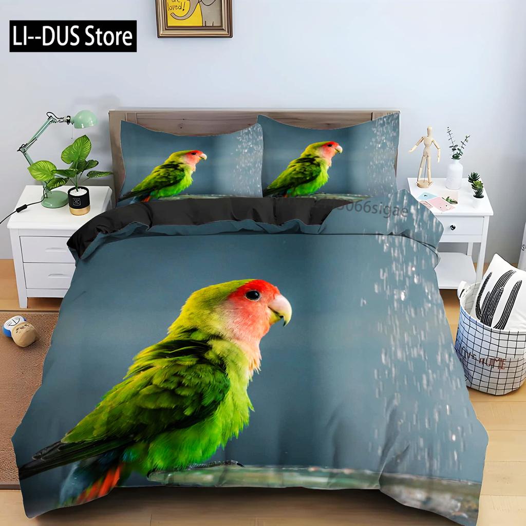 Tropical Comforter Queen Full Size,Parrot Comforter Set,Green Leaves 3pcs Print Duvet Bedding Set 1 Comforter with 2 Pillowcases