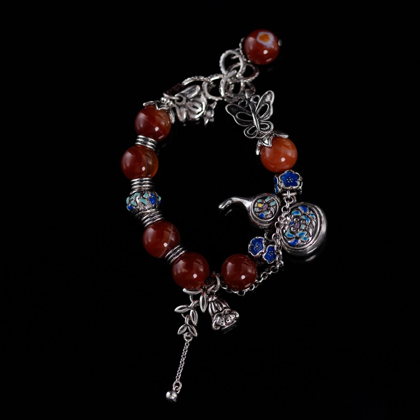 Средневековый Винтажный Личностный Характер Ретро Медный Сплав Агат Эмаль Тыква Ожерелье Браслет