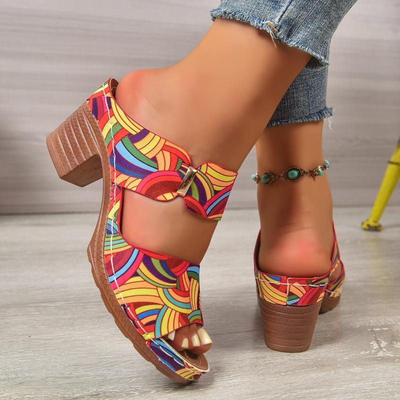 

Туфли нового стиля, танкетка, шлепанцы с открытым носком, женские на толстой подошве, на массивном каблуке, пляжный стиль 43 радужный