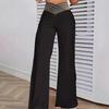 2025 Fashion Women’s Solid Color Hollow-out Mid-waist Wide-leg Trousers