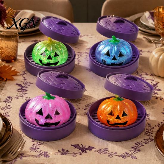 Stretchy Pumpkin Toy 1/4Pcs Halloween Stress Relief with Steamer, Glitter Head Squeeze Sensory Toy, Party Favors for Kids and Adults