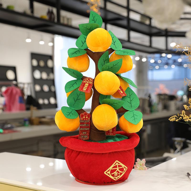 2026 New Year Desktop Ornament: Orange Tree & Peach Blossom Scene Decor for New Year's Day and Spring Festival.
