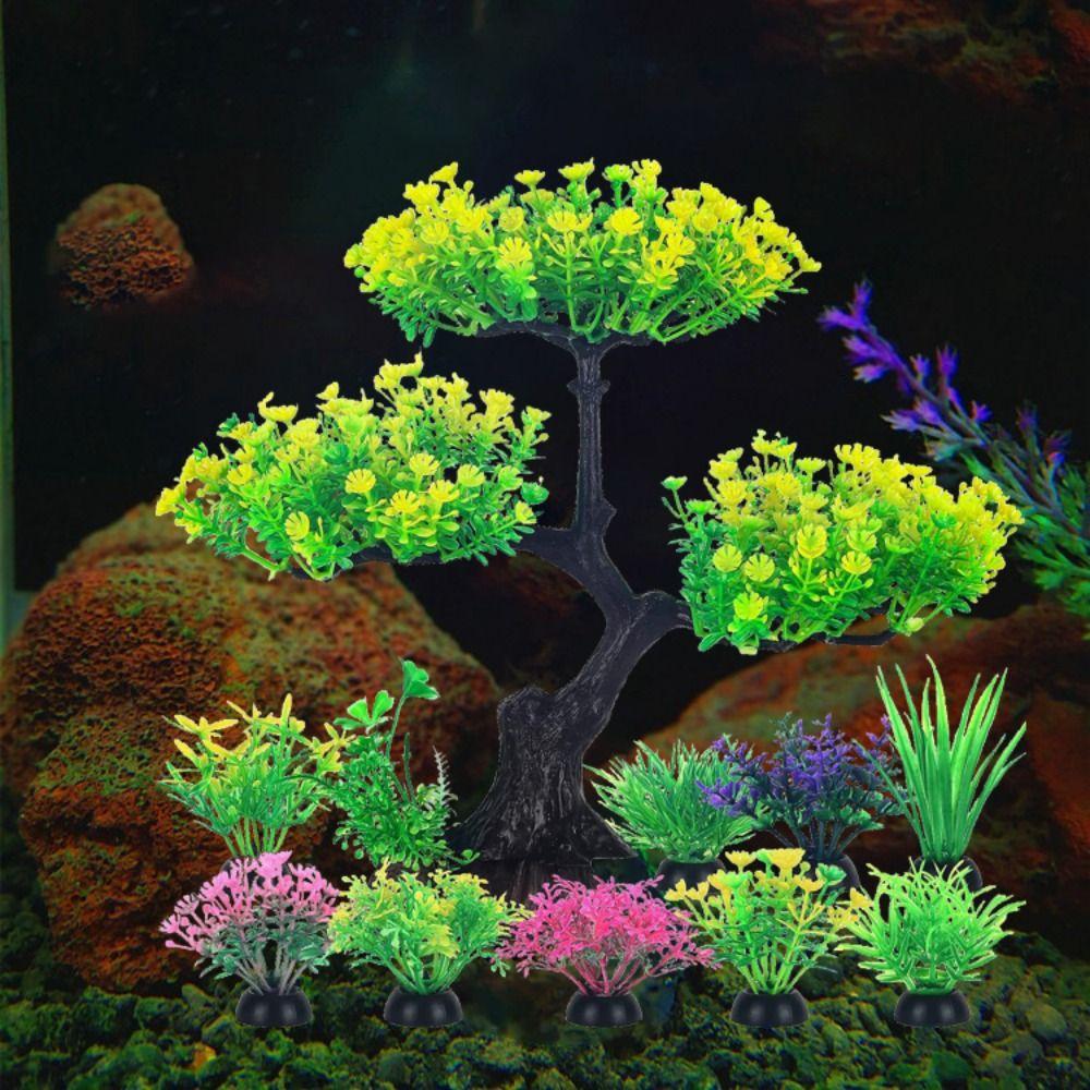 Lifelike Cherry Blossom Tree Plants Plastic Aquatic Plants Ornament  For Goldfish Betta Fish Tank
