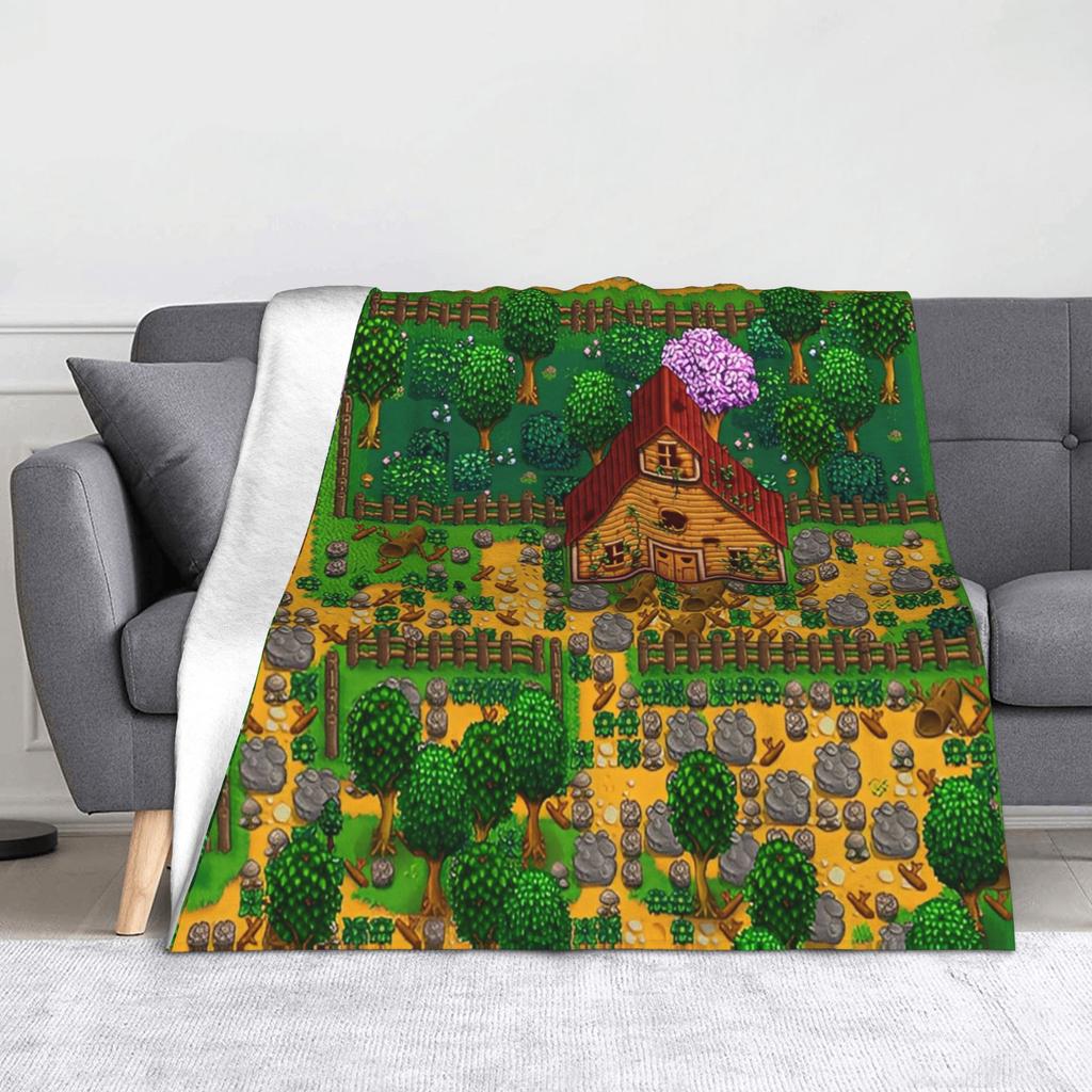 Stardew Valley Karte Frühling Decke Landwirtschaftsspiel Flauschig Lustig Warm Überwurfdecke für Bettwäsche Wohnzimmer Frühling Herbst Reisen