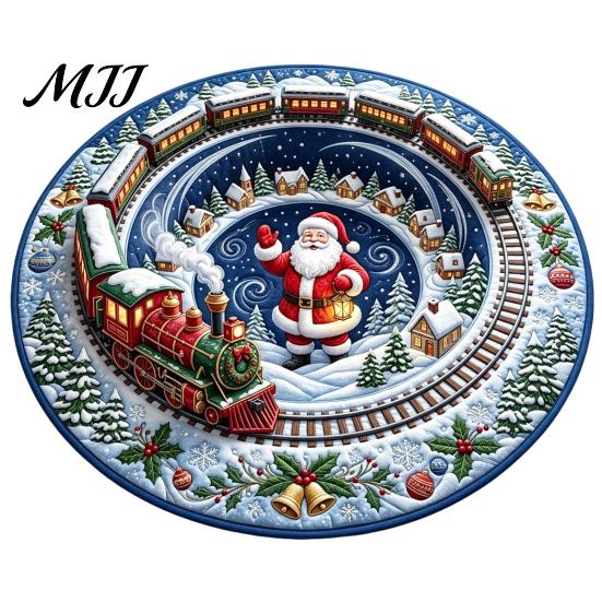 Festive Round Rug for Christmas 3D Rug, Vortex Optical Illusion Area Santa Snowman Staircase Durable Entrance Winter Depth Pattern, Non-slip Floor Mat